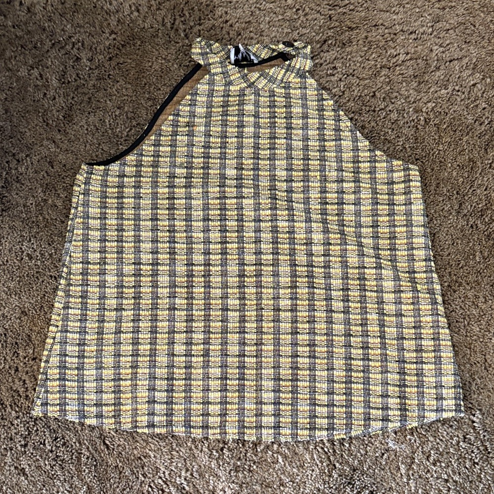 Chic Yellow and Black Plaid Halter Top